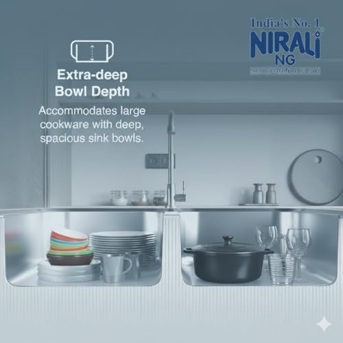 Image of Nirali Kitchen Sink Double Bowl 41 inch x 20 inch 304 Grade Stainless Steel | Sound Proof Double Bowl Kitchen Sink with Waste Coupling Graceful Glory (Matt Finish, 41 inch x 20 inch)