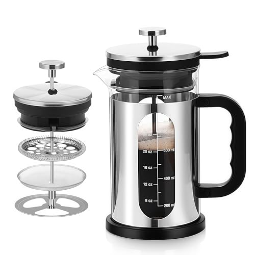 PanSukided French Press Coffee Maker, 34 oz Glass and Stainless Steel, 3-Level Filtration System
