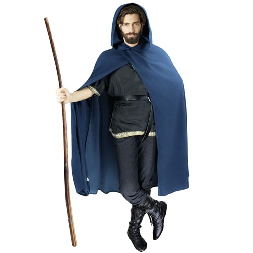 FSUJWOA Renaissance Kapuzenumhang mittelalter kleidung herren Hexenmantel mit Kapuze umhang (Blau, Stil-1)