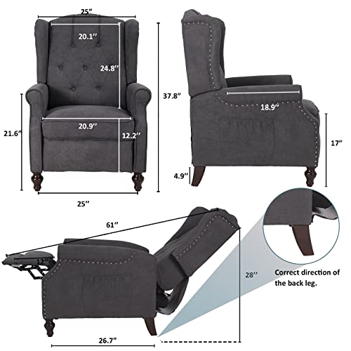 Oqqoee Wingback Recliner Chair With Massage & Heat Vibration, Fabric Push Back Accent Chairs Diamond Tufted Reclining Armchair For Living Room, Bedroom (Fabric, Dark Grey) #TOP1