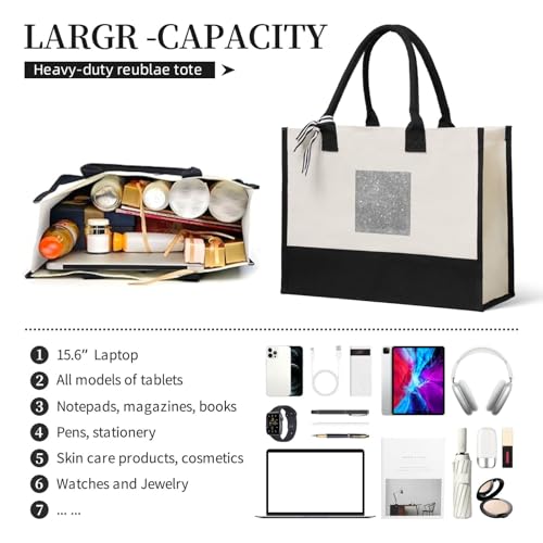 Silver Glitter Sparkles Durable Cotton Blend Canvas Tote Bag, Spacious Reusable Gift Bag for Travel, Beach & Shopping3