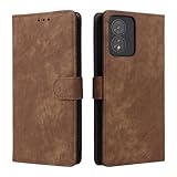 LMFULM® Hülle für Boost Mobile Celero 5G SC (6,6 Zoll) PU Lederhülle Retro Gefrostet Magnetverschluss Handytasche Anti-Diebstahl-Bürste Brieftasche Stand Ledertasche Braun