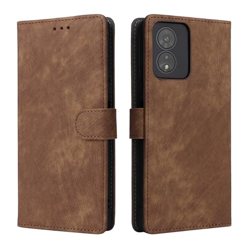 LMFULM® Hülle für Boost Mobile Celero 5G SC (6,6 Zoll) PU Lederhülle Retro Gefrostet Magnetverschluss Handytasche Anti-Diebstahl-Bürste Brieftasche Stand Ledertasche Braun