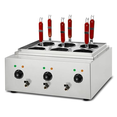 VERTES Cuiseur à pâtes Professionnel en acier inox, électrique, 3x 1700 watts, 3 cuves de cuisson séparées de 6 litres chacune, 6 paniers à pâtes, 3x...