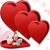 Hushee 3 Pcs Valentine's Day Wooden Serving Tray Red Heart Shaped Plates Heart Wood Serving Dish Trays and Platters for Valentines Day Table Decorations Home Office Food Display, 3 Sizes