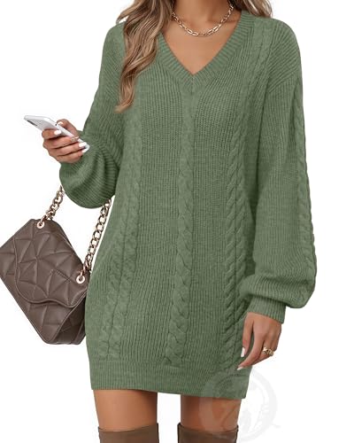 VAFOLY Oversized V-Neck Mini Sweater Dress Women...