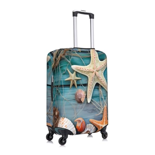 Seashell Beach Starfish Summer Travel Luggage Cover Fits 25"-28" Luggage, Washable Elastic Suitcase Covers for Work Outdoor3
