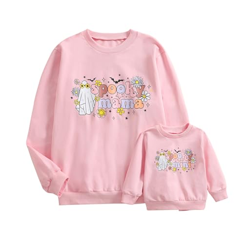 Mommy and Me Halloween Sweatshirt Family Matching Outfit Letter Crewneck Pullover Mom and Baby Fall Clothes