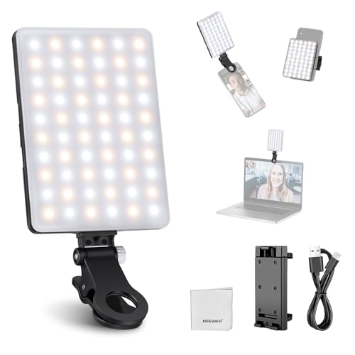 NEEWER BASICS Luce Selfie LED con Clip Compatibile con iPhone, Ricaricabile 2000mAh, Morsetto Telefono e Panno Pulizia, Luce Riempimento per Zoom Videoconferenze Webcam Laptop Riprese Trucco, NL-60AI