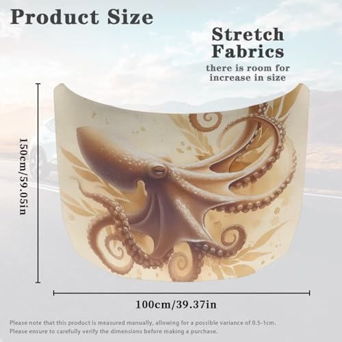 Image of Beige Octopus Car Hood Cover Stretchable Washable Automotive Exterior Accessories Classical Retro Art Octopus All-Season Protection Suitable for Most SUV Sedans