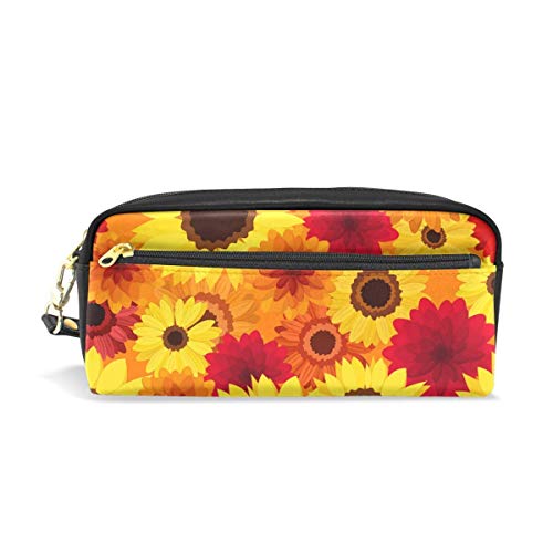 Preisvergleich Produktbild Ahdyr Bleistiftetui Herbst Bunte Blumen PU Ledertasche Reißverschluss Rechteckig Großer Stiftbeutel Beutel Walle Makeup Kosmetiktasche von Studenten oder Frauen