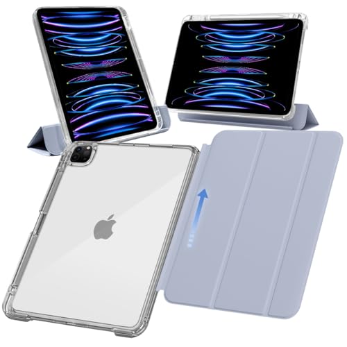 MS factory iPad Pro 11インチ ケース 第4/3/2世代 用 2022 2021 2020 ペン収納 取り外し可能 軽量 耐衝撃 カバー 縦置き/横置きスタンド Pro 11 第4世代 第3世代 第2世代 ソフトフレーム 背面透明 ペールウィステリア 淡藤色 IPDP11/4-SLDPEN-LPP