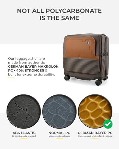 Image of EUME Overnighter Pro Luggage Trolley for Travel 18 inch, Cabin Bag | Trolley Bag Small for Luggage | with Laptop Sleeve | 100% German Bayer Polycarbonate - Espresso Brown