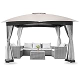 FAB BASED 10x12 Gazebo for Patio, Double Vent Canopy Gazebo with Netting, Screen Patio Gazebo Heavy Duty(Ash Grey)