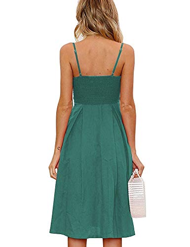 Image of FANCYINN Womens Tie Front Button Down A-Line Dresses Summer Spaghetti Strap Midi Dress Floral Prints