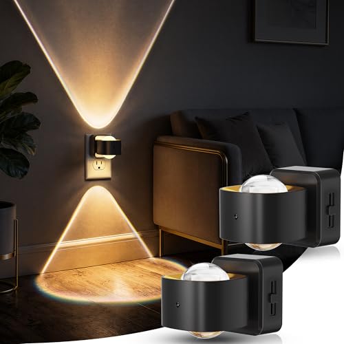Image of Briignite Night Light Projector, LED Night Lights Plug into Wall, 180 Rotating Night Light for Kids, Dusk to Dawn Sensor, 0-150LM Dimmable, Warm White Ambient Lighting for Bathroom, Gifts, 2 Pack
