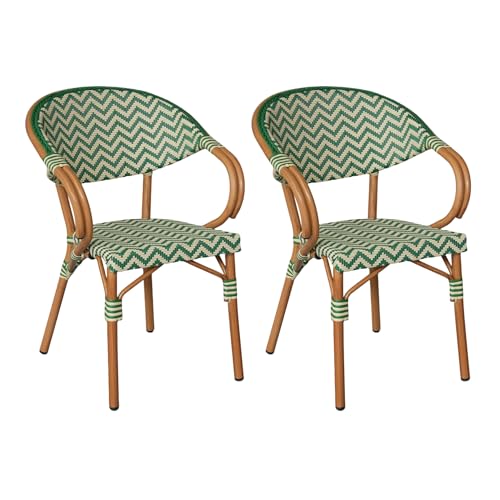 Rebecca Mobili Lot de 2 Chaises de Jardin, Fauteuils d’Extérieur Empilables, Vert et Blanc, Structure en Aluminium, Résistantes – Dimensions HxLxP : 84 x...