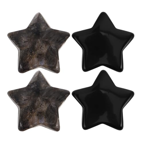Levemolo 4PCS Star Shaped Obsidian Crystal Set - Mini Black Stones Palm Thumb Ornaments - Carved Gemstones for Halloween Home Decor, DIY Small Jewelry Craft 30mm/1.8''
