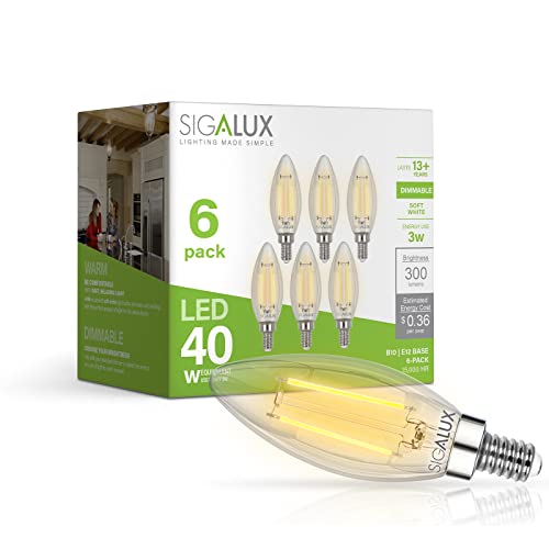 Sigalux B10 2700K Soft White, Type B Filament Candle Light Bulbs Ul Listed, 12 Pack & Ca10 60 Watt 4.5W, 500Lm 2700K Soft White Candle Light Bulbs 12Pack #TOP2