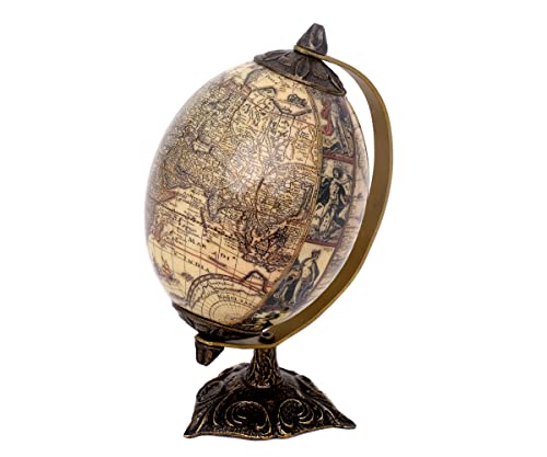 Brillibrum Globo terráqueo de diseño antiguo con forma de huevo de avestruz real, decoración de pie (variante 2)