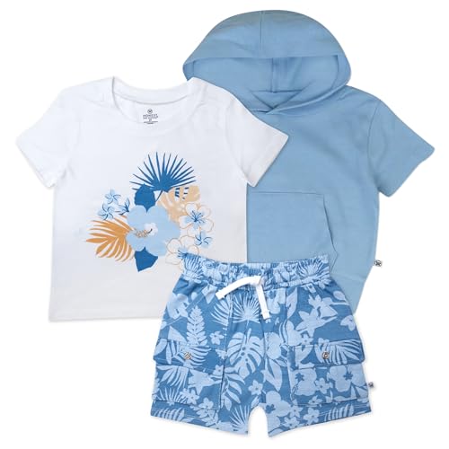 3 Piece Short Sleeve Top, Short and Hoodie Set for Infant Baby Boys, Girls, Unisex