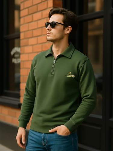 Image of Veirdo Men's Oversized Loopknit Cotton Zipper Polo Neck T-Shirt | Oversized Baggy Fit Full Sleeve Casual Streetwear Top Sizes: S-XXL