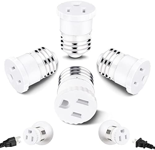 4 Pack, Light Socket to Plug Adapter, Convert Light Bulb Socket to Outlet Adapter (White).