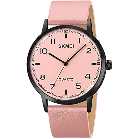 PASOY Women Simple Pink Leather Watch 40mm Dial Casual Business Watch Analog Reloj de Hombre Cover
