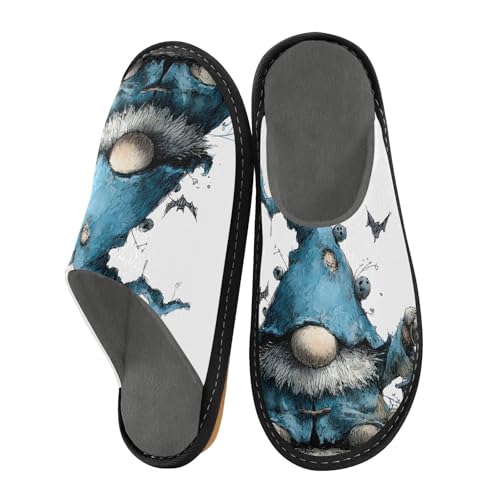 House Slippers Gnome Blue Print, Outdoor Indoor Unisex Rubber Sole Memory Foam 4-5