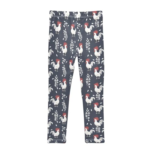 Chicken White Pattern Girls Leggings Kids Yoga Pants Athletic Tights Pants 4-10 Years2