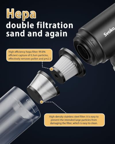 Image of Svoko 4-in-1 Portable Vacuum Cleaner for Car Use,10000Pa Powerful Suction, Rechargeable Battery, Brushless DC Motor, Low Noise, for Home, Car Small Handheld Vacuum Cleaners for Dust
