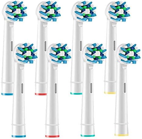 MAYCREATE® Replacement Brush Heads Compatible With Pack of 8 Generic Crossaction Electric Toothbrush Heads, For Oralb Braun Bases (8) (White for Oralb Braun Bases)