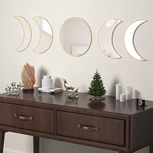 Yoayo 5 Piece Scandinavian Natural Acrylic Wall Decorative Mirror Bohemian Moon Mirror Wall Decoration Wall Mirror For Home Living Room Bedroom Decor - Not Actual Mirror(Raw) #TOP3