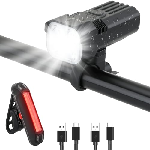 Bike Light for Night Riding,2000 Lumens Bicycle Front Headlight and Back...