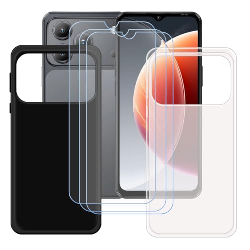 LCEHTOGYE �K�p Blackview Wave 7C�p�P�[�X+3x�����K���X�X�N���[���v���e�N�^�[�A�������J�o�[�P�[�X+ �K�p Blackview Wave 7C (6,56")�ƌ݊����̂���u���b�N�\�t�gTPU�V���R���Q���P�[�X�ی�J�o�[