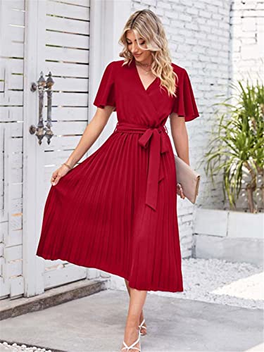 Robe d'été plissée à manches courtes et col en V fluide - 5