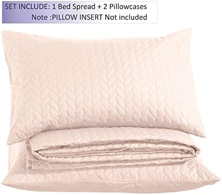 Linen Home - Charlotte Quilted Bedspreads King Size 245x260cm - 3Pcs Blush Quilted Throw Set Soft Microfiber Lightweight Coverlet with 2 Pillowcases 50x75cm for All-Season (Blush, 245x260cm)