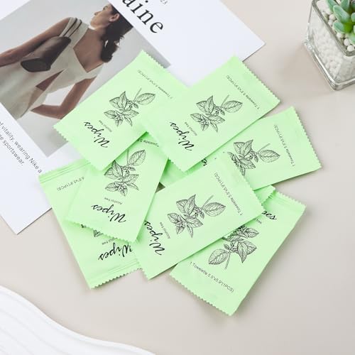 Image of Individual Hand Wipes Wet Wipes Travel Size,Wet Wipes Individually Wrapped | 60PCS Bulk Cleansing Travel Size Wipes for Wedding Travel Restaurant Barbecue(Mint)