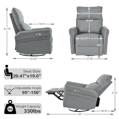 Sillón reclinable gris de piel sintética miniatura 2