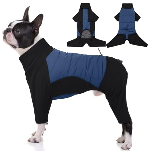 Image of BRKURLEG Fleece Dog Coat, Warm Full Body Dog Winter Jacket, Blue Black M