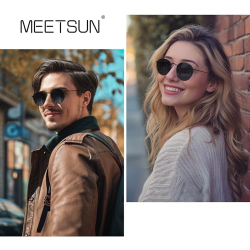 MEETSUN Round Polarized Sunglasses for Women Men Classic Retro Metal Frame Sun Glasses UV Protection - Image 3