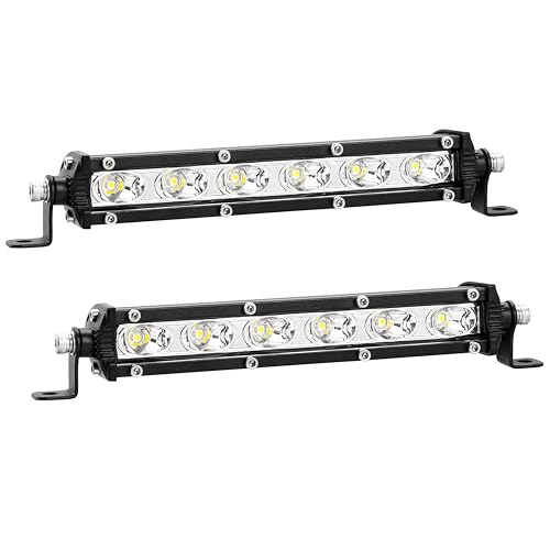 Image of Slim LED Light Bar Pods 7 Inch 6000lm Flood Beam 12V 24V 36V 48V Off-Roading Auxiliary Driving Fog Lights Pickup ATV UTV Car RV Rack White Beam 7Inch Off Road Lightbar 2 Pack