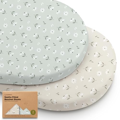 Image of 2pk Organic Baby Bassinet Sheets Boys, Girls, Fitted Sheet (Daisies) | 100% Cotton Bassinet Mattress Sheets, Compatible with Halo Bassinest Swivel Sleeper, Graco, Baby Delight, Universal Fitted