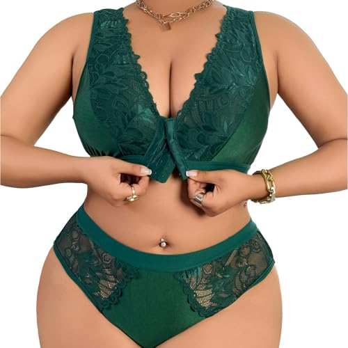 Women's Plus Size 2 Piece Lingerie Set Sexy Sheer Bralatte 3/4 Cup Bra Panty Sets Super Stretchy Lace Underwired2