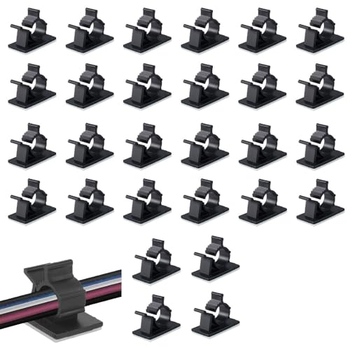 �P�[�u���N���b�v 30pcs 4�i�K������ �d�������߂܂��� �� �z�� �Œ�\ �R�[�h ���[ ���� �P�[�u���N���b�v�X�}�z �S���V�[�g�t �P�[�u���Œ�� �iBlack�j