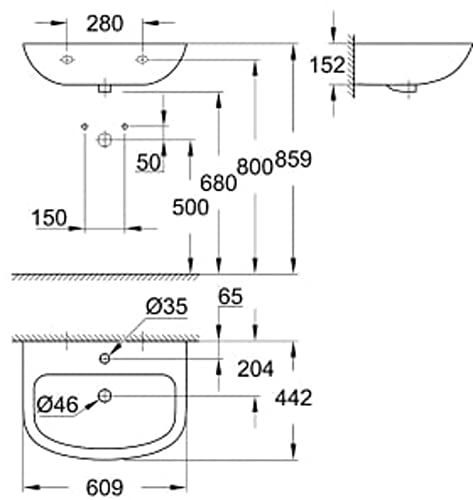 Waschbecken Grohe Bau Keramik Waschtisch 60 cm mit Überlauf