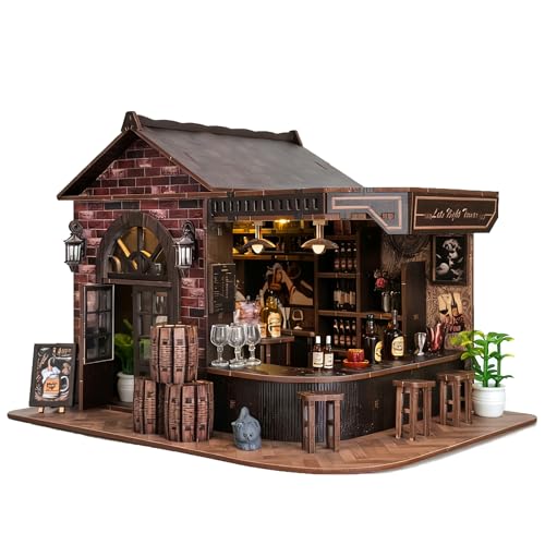 Book Nook Kit, DIY 3D Wooden Puzzle Miniature House, Vintage Pub Corner Tavern...