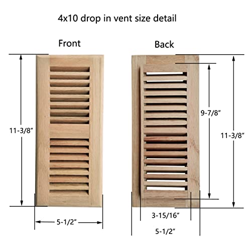 Homewell White Oak Wood Floor Register, Drop In Vent With Damper, 4X10 Inch, Unfinished #TOP3