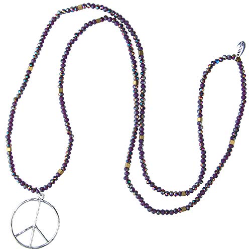 KELITCH Long Y Strand Necklaces Crystal Picture Stone Beaded Peace Sign Pendant Necklaces New Handmade Fashion Jewelry