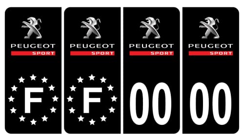 HADEXIA Pack 2 Paires Autocollant Stickers Plaque d'immatriculation Premium Peugeot Sport Noir - Numéro Personnalisé